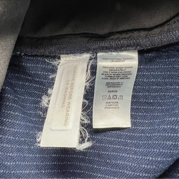 Loft Cotton Elastic Waist Drawstring Blue With White Striped Denim Shorts - Picture 5 of 5